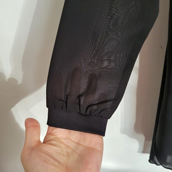 NEW A'Nue Ligne Black Long Sleeve Semi Sheer Tunic Blouse Top Size Small - Picture 3 of 11